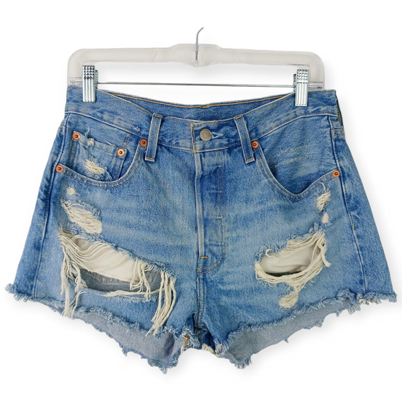 Levi's Premium Denim SZ 28 501 Light Wash Distressed Shorts - Picture 2 of 6